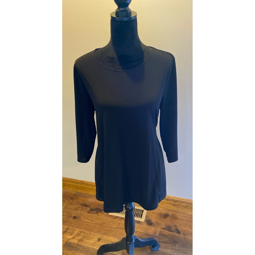 Croft & Barrow Blouse Size Large Top‎ Black 5% Spandex Round Neck Micro Wardrobe